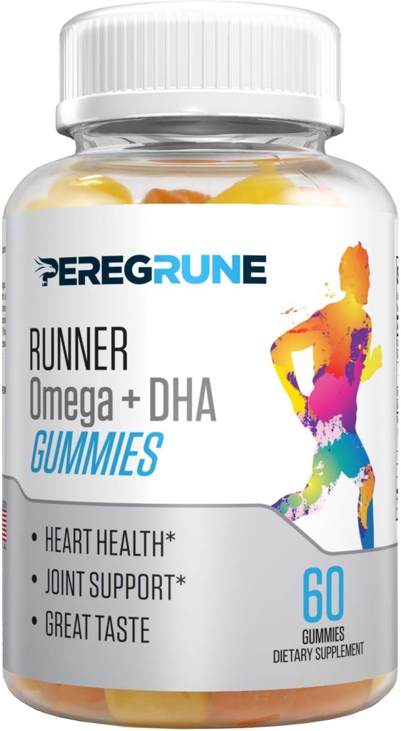 Runner Omega 3, 6, and 9 Gummies Plus DHA - Daily Running Supplements – 50% Less Sugar – Heart & Joint Health Gummy for Athletes – GMP Certified