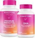 Pink Stork Premium Duo prénatal: Vitamine prénatale Premium + DHA, Probiotiques prénatals pour les femmes, Oméga 3 + Huile de poisson, Vitamine prénatale avec DHA et acide folique, Femmes-Owned