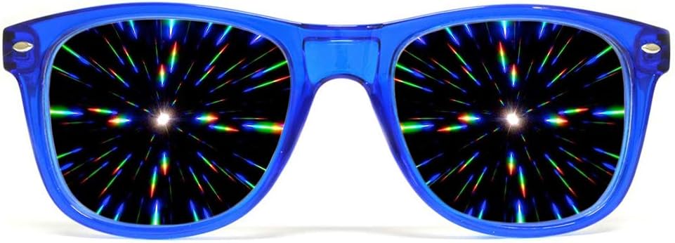 GloFX Ultimate Diffraction Verres - Bleu transparent - Effet Arc-en-ciel 3D Prism - Grande Edm, Festival, Concert, Feux d'artifice, Lumières de Noël, et Accessoire Rave - Cadres bleus transparents
