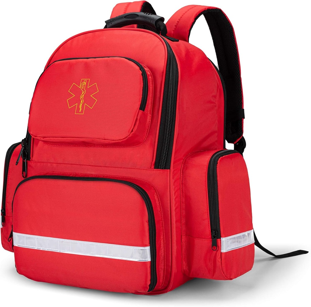 Trunab Premier répondeur Sac à dos trauma vide, trousses médicales d'urgence Sac à sac de saut pour EMT, EMS, police, pompiers, agents de sécurité - Design breveté rouge