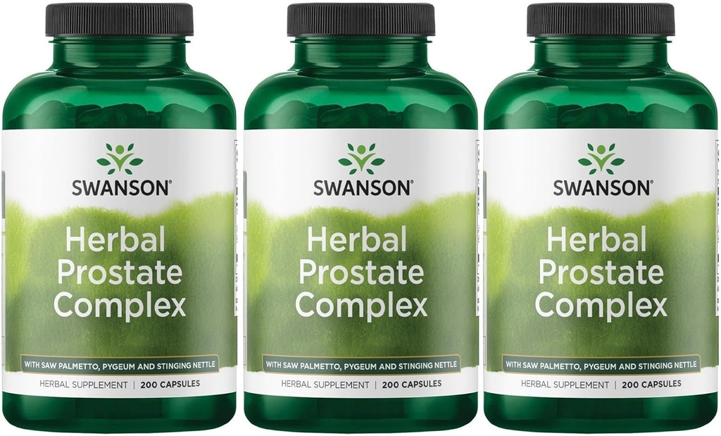 Complexe de la prostate de Swanson Herbal - Supplément pour hommes - Caractéristiques Pygeum, Saw Palmetto & Stinging Nettle - (200 Capsules) (3 Pack)