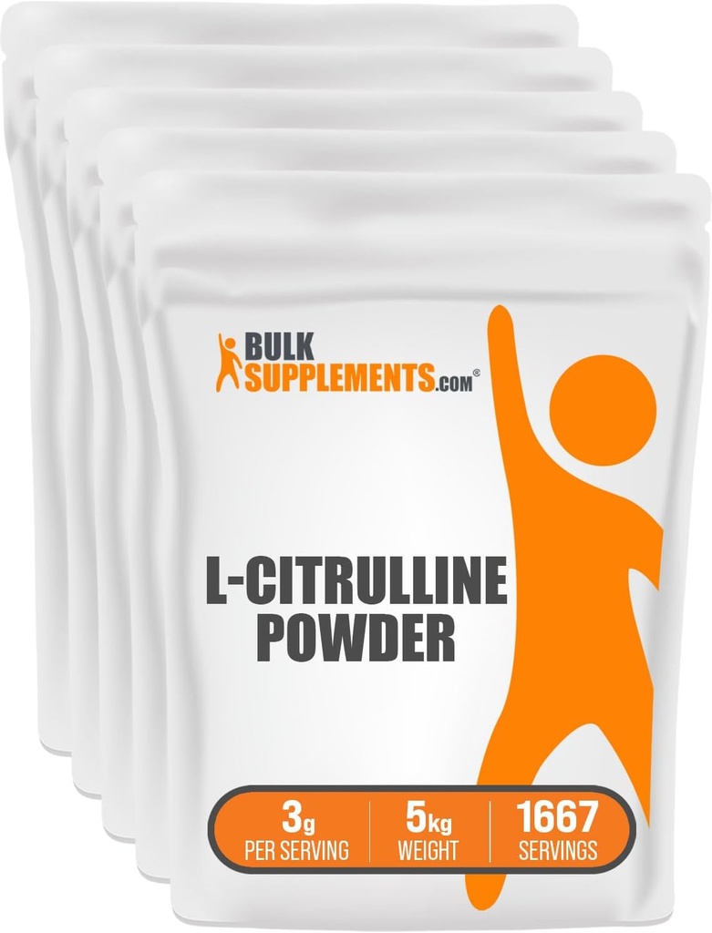 BulkSupplements.com Poudre L-Citrulline - Supplément Citrulline, Supplément à oxyde nitrique - Sans aromatisants et sans gluten - 3g par portion, 1kg (paquet de 5) (11 lbs)