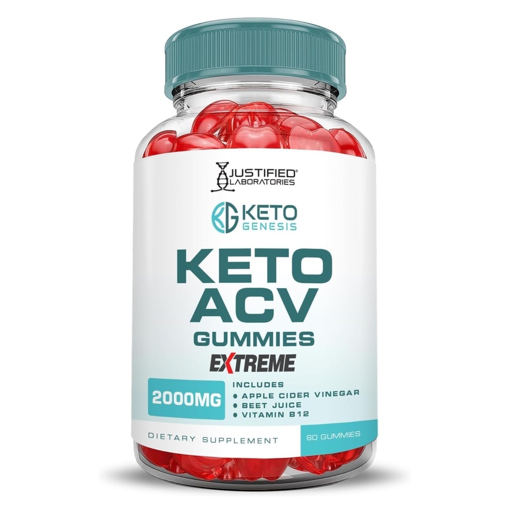 Laboratoires justifiés Keto Genesis Keto ACV Gummies Extreme 2000MG Keto Genesis Keto Gummies Formule avancée vinaigre de cidre de pomme avec jus de betterave grenade poudre B12 végétalien non OGM 60 Gummys