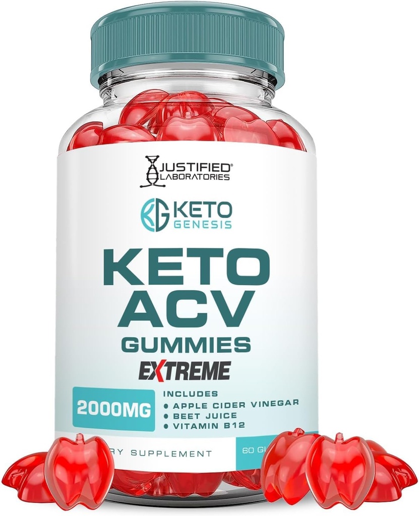 Laboratoires justifiés Keto Genesis Keto ACV Gummies Extreme 2000MG Keto Genesis Keto Gummies Formule avancée vinaigre de cidre de pomme avec jus de betterave grenade poudre B12 végétalien non OGM 60 Gummys
