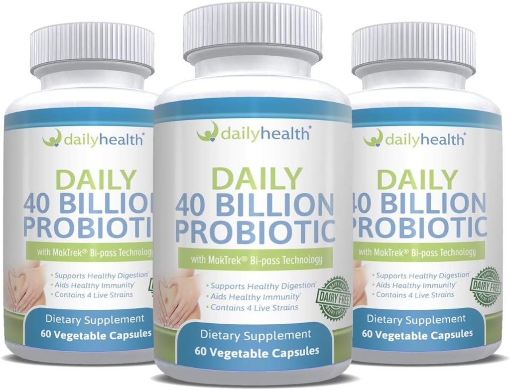 Daily Probiotic 40 Million CFU MakTrek Bi-Pass Technologie Digestion immunitaire Santé 180 Capsules Veggie