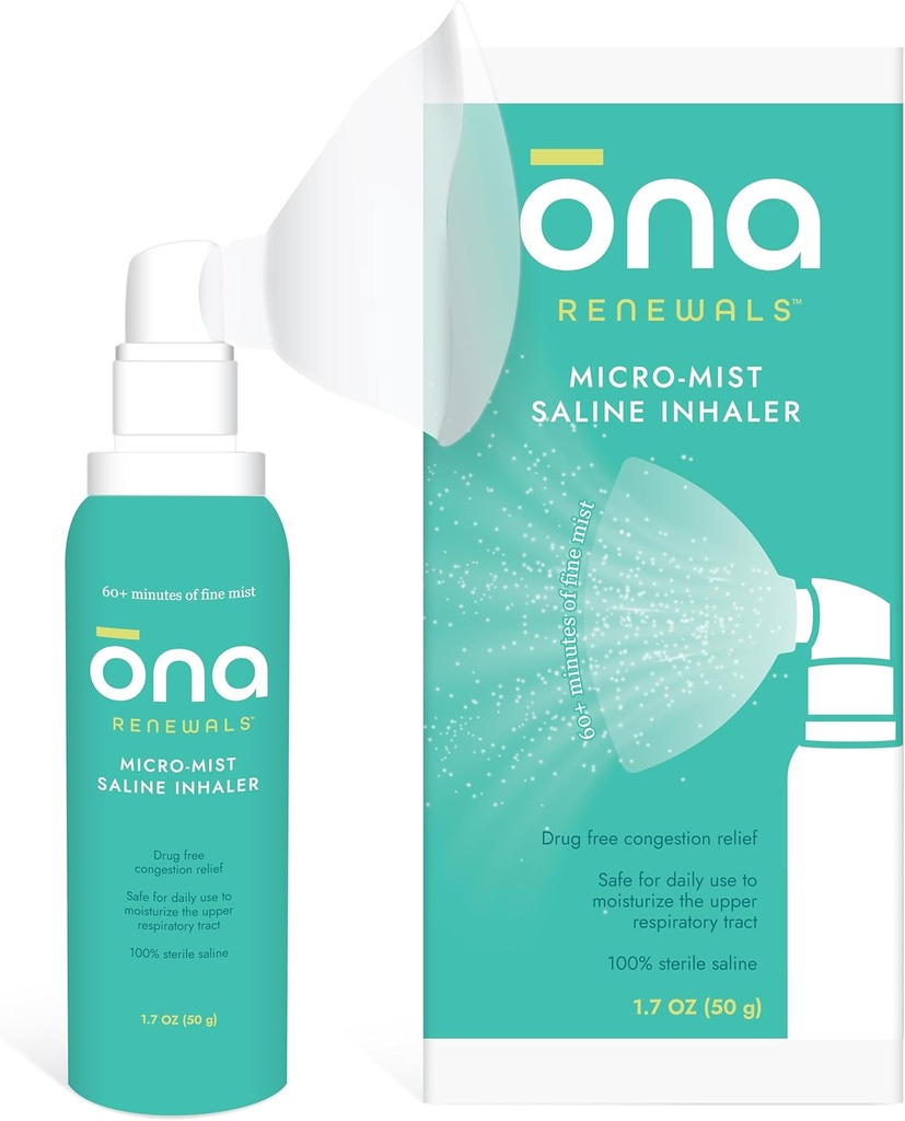 L'ONA renouvelle l'inhalateur nasal Saline Micro-Mist, soulagement de la congestion pour les adultes, rhume et grippe, allergie, soulagement du sinus, sans parfum, 1,7oz