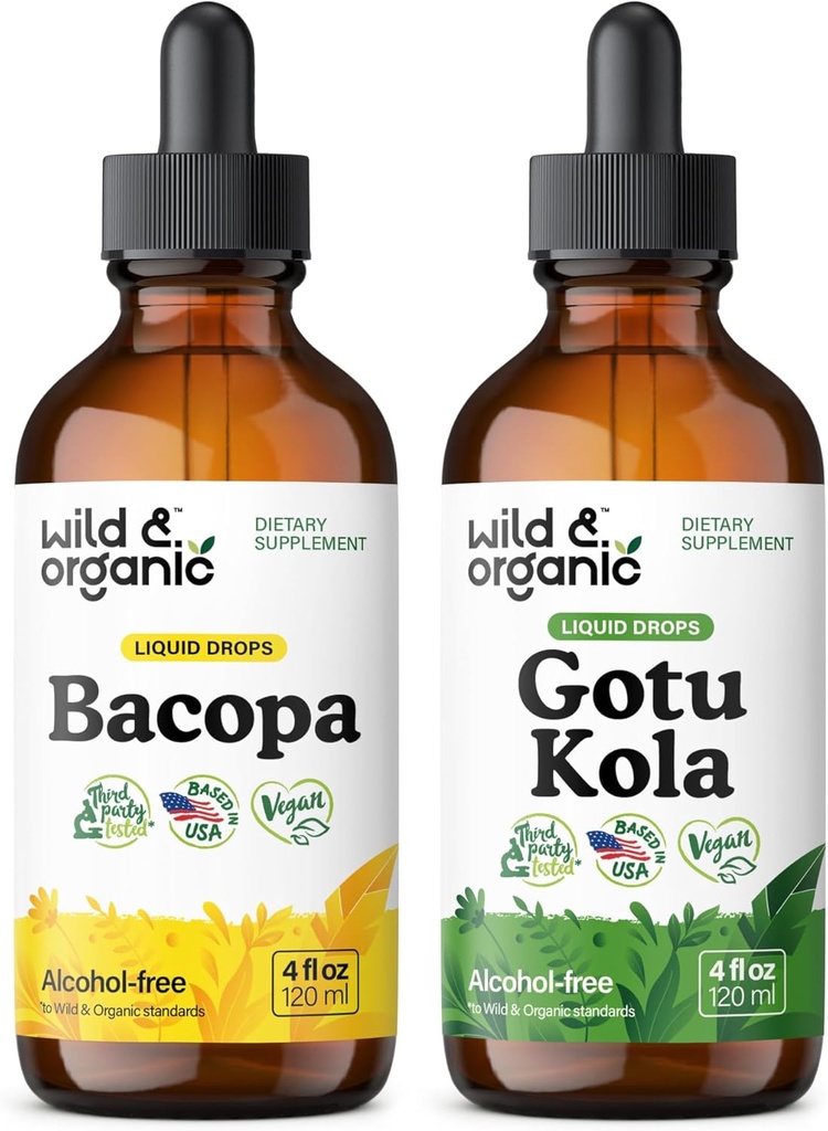 Wild & Organic Bacopa Tincture 4 fl oz & Gotu Kola Tincture 4 fl oz