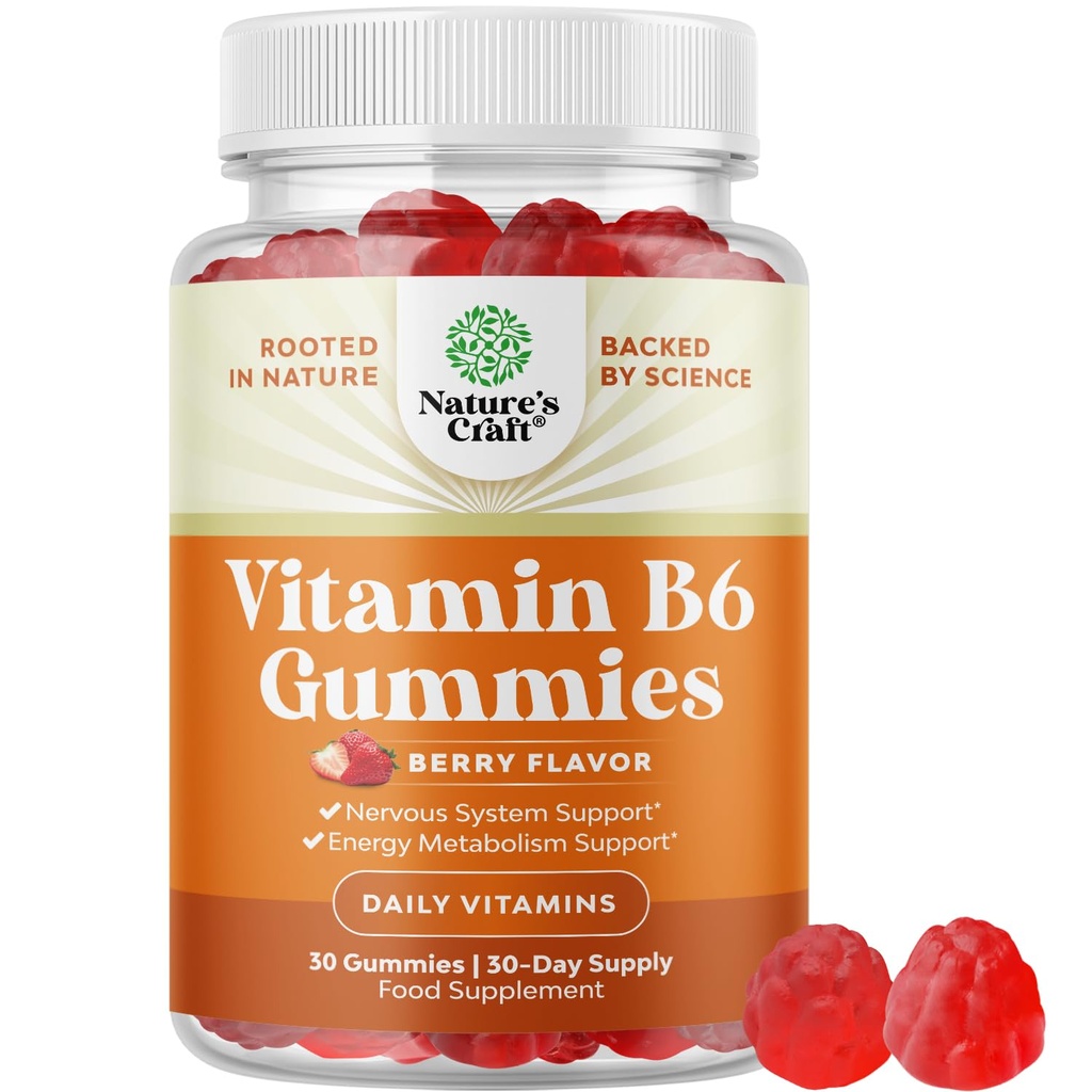 Potent Vitamine B6 Gummies pour les adultes - Potent Vitamine B Complex Suppléments pour les hommes et les femmes pour le système nerveux Support Mood & Système immunitaire - Pyridoxine végétalienne Chews pour l'énergie et le métabolisme - 30 Ct