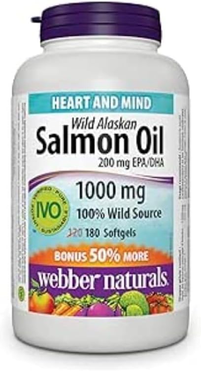 Webber Naturals Huile de saumon sauvage d'Alaska Softgel, 200mg 180 Compte