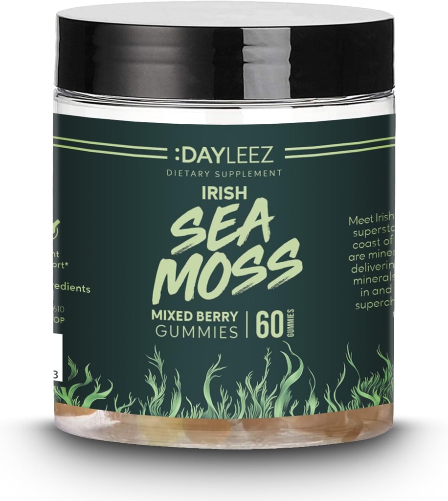 Gommies de mousse de mer d'Irlande - Soutien naturel immunitaire et santé digestive - Vegan, non-OGM, sans gluten - 60 Compte - Supplément de mousse de mer premium pour l'énergie et le bien-être
