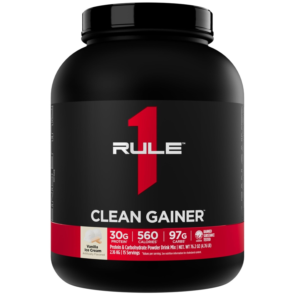 Règle 1 Gaineur propre - Formule de gain de maigre à haute teneur en protéine avec 560 calories, 30g de protéines de plein spectre, plus de 90g de glucides, moins de 6g de gras (15 portions, crème glacée de vanille)