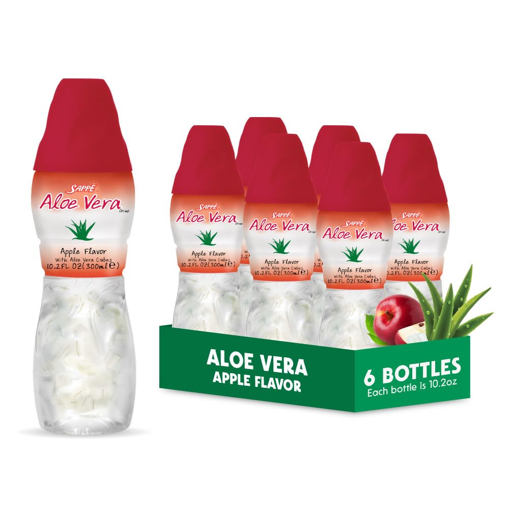 Jus d'aloe vera (apple aromatisé) avec des morceaux plus gros pur pulpe d'aloe (6 paquets) Jus à base de plantes excellent pour l'hydratation et contient une grande pulpe d'aloès. Il est sain pour les adultes et les enfants