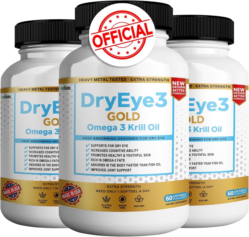 Oeil sec 3 Oméga or 3 Huile de krill Extra Strength, 60 softgels, support des yeux secs, non-OGM, sans gluten, sans sucre (3)