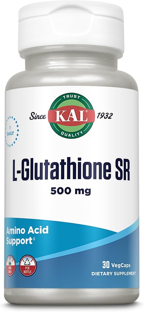 KAL L-Glutathion SR, supplément de glutathion réduit, supplément antioxydant à haute absorption, vérification en laboratoire, 30 portions, 30 VegCaps