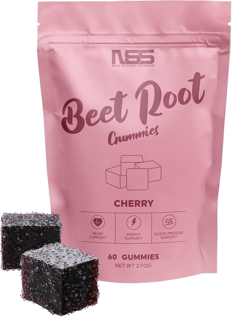 Gommies de racines de betteraves aux arômes de cerise, de betteraves et d'extraits de graines de raisin ajoutés - Couleur naturelle et saveur - Gommes de betteraves pour l'entraînement, la santé et le bien-être - 60 Gommies de betteraves