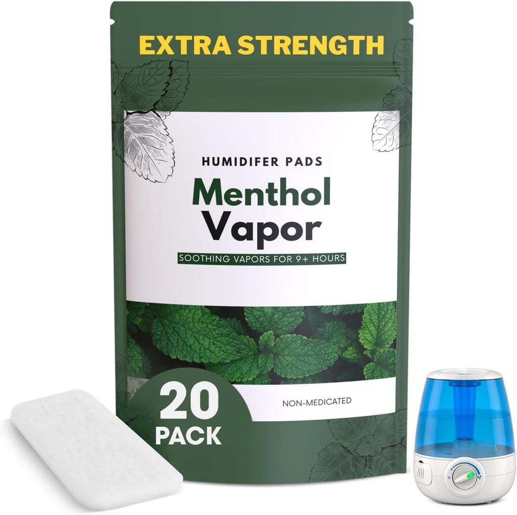Extra Strength [20 Pack] Menthol Eucalyptus Humidifier Pads - Plaquettes universelles pour tous les Vks, Grue, autres modèles - Vapopads Remplacement - Vaporisateurs sans eau naturels Pads - Symptômes froids/flu