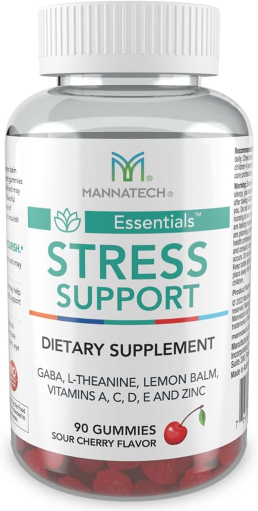 Mannatech Stress Support Gummies, 90 Gummies (Sour Cherry Flavor) Stress Support Gummies