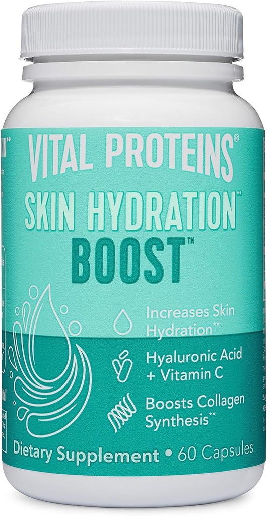 Protéines vitales Supplément d'acide hyaluronique avec 120mg d'acide hyaluronique 150 mcg de biotine et 180mg de vitamine C - 60 Capsules
