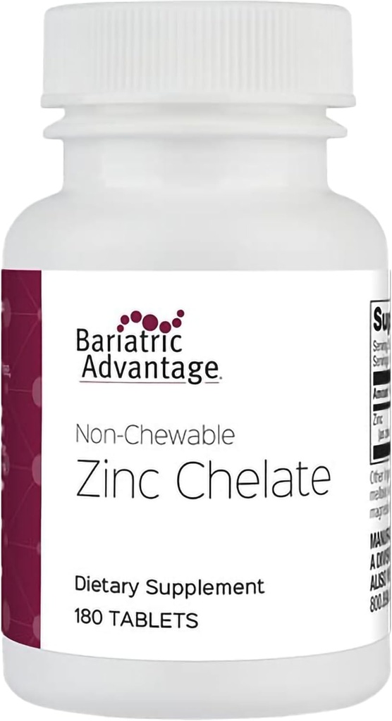 Avantage bariatrique Chélate de zinc non chétif, très absorbant 20 mg de zinc Arginine et de zinc Glycine comprimés pour les patients de chirurgie bariatrique - 180 comprimés