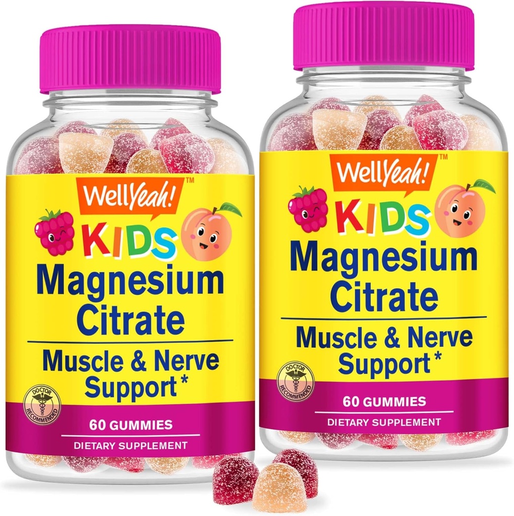 Eh bien oui Citrate de magnésium pour les enfants (2 pack) - Supplément anti-stress à croquer pour les enfants - Calme naturel, soutien de l'humeur, non-OGM, sans gluten - Saveurs naturelles - 60 Gummies
