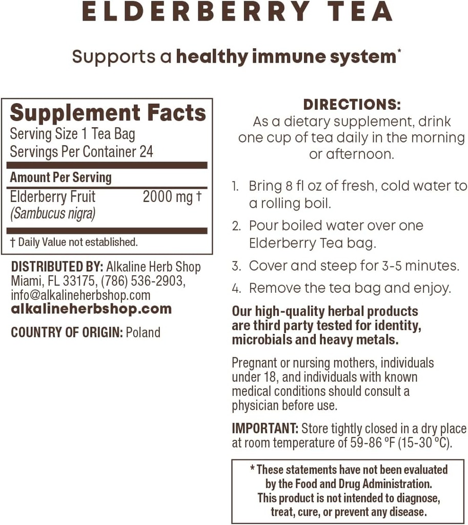 Alkaline Herb Store Supplément de thé aux mûres aînées
