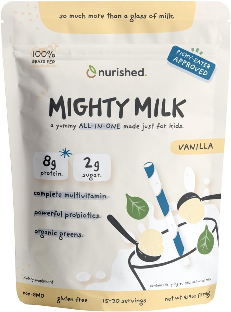 Vanilla Mighty Lait - Poudre de protéines quotidienne tout-en-un et multivitamine boosté avec 2 milliards de probiotiques et épinards organiques - saveurs naturelles, couleurs et édulcorants - 15-30 portions