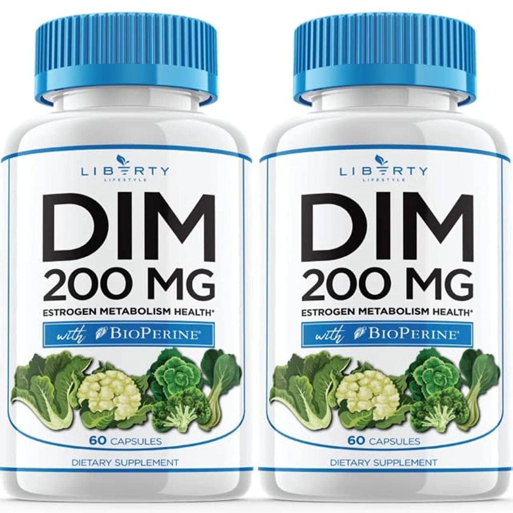 Supplément DIM 200mg - DIM Diindolylméthane Plus BioPerine - Estrogène Balance, Hormone Ménopause Relief, Traitement de l'acné, Vegan - 120 Compte