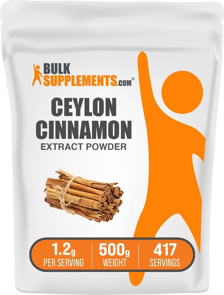 BulkSupplements.com Cinnamon Bark Extract Powder - Ceylon Cinnamon Supplement, Herbal Supplement - Vegan & Gluten Free, 1.2g per Serving, 500g (1.1 lbs) (Pack of 1)