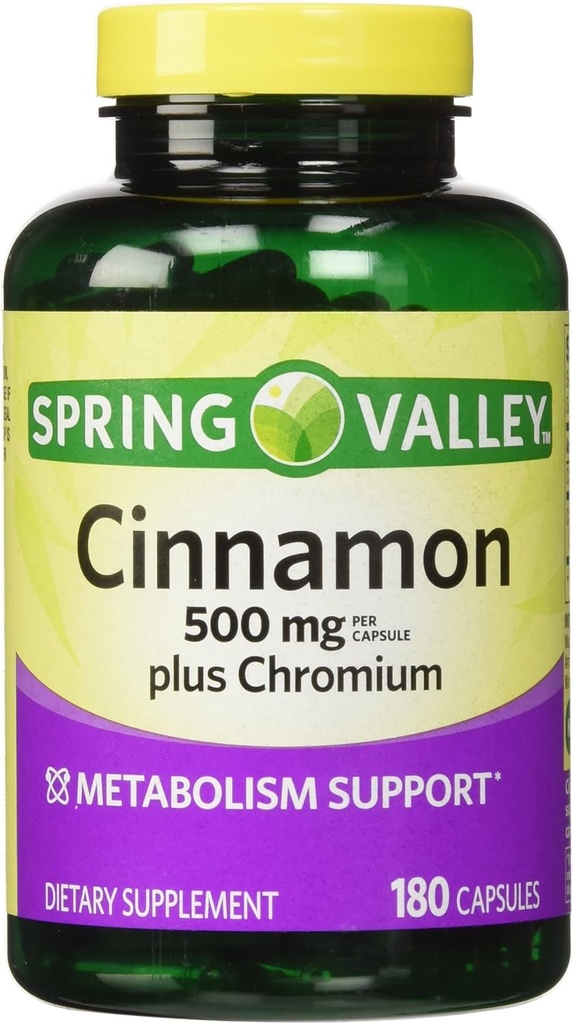 Spring Valley - Cinnamon 500mg Plus Chrome, Twin Pack, 2 bouteilles de 180 capsules