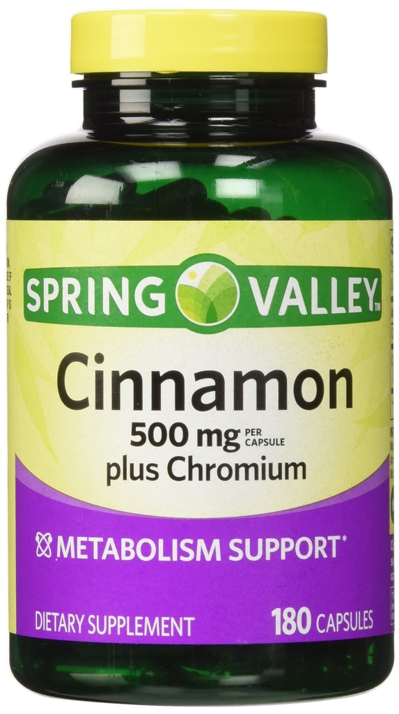 Spring Valley - Cinnamon 500mg Plus Chrome, Twin Pack, 2 bouteilles de 180 capsules