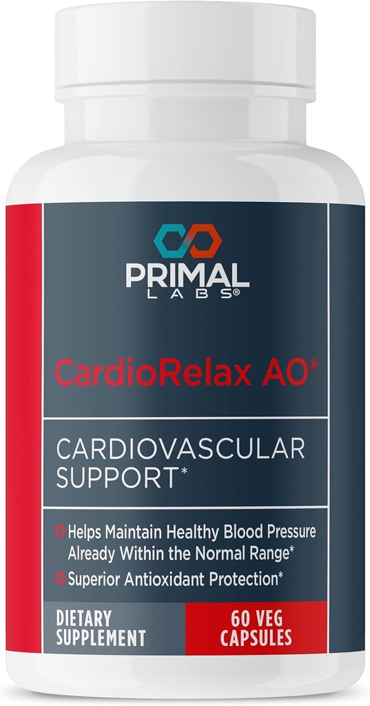 Primal Santé CardioRelax AO - Coenzyme Q10 Formule, Bioperine + Extrait de feuille d'olive - 60 Capsules