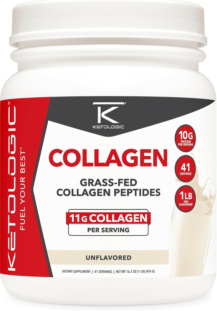 Poudre d'hydrolysate de colagène kétologique (non aromatisée) (1 LB) - 41 portions, 11 G de collagène par portion, 10 G de protéines par portion - peptides de collagène à gazon