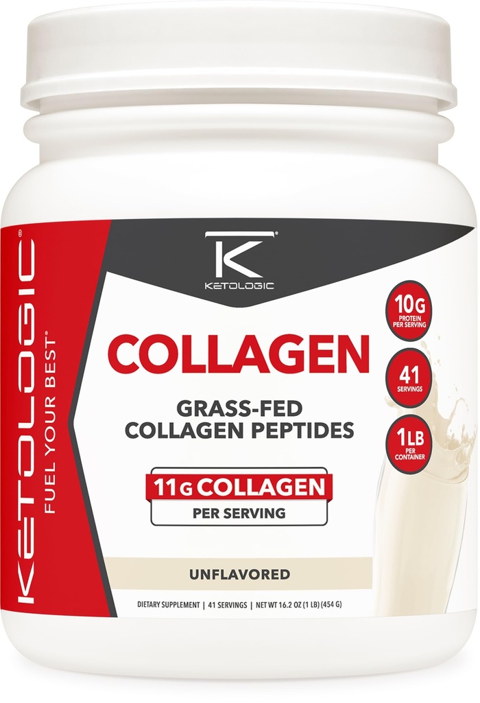 Poudre d'hydrolysate de colagène kétologique (non aromatisée) (1 LB) - 41 portions, 11 G de collagène par portion, 10 G de protéines par portion - peptides de collagène à gazon