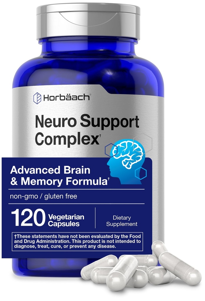 Horbäach Supplément Cerveau de 120 Capsules avec Phosphatidylsérine et DMAE. Formule avancée pour la mémoire, Focus, Clarity.