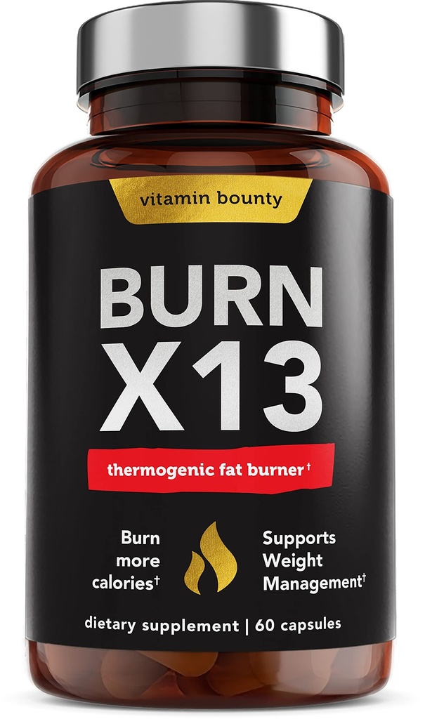 Fat Burner Thermogénique avancé de vitamine Bounty pour les hommes et les femmes - Burn X13 supplément de perte de poids avec 13 ingrédients puissants - Booster de métabolisme, énergie et contrôle de l'appétit - 60 capsules