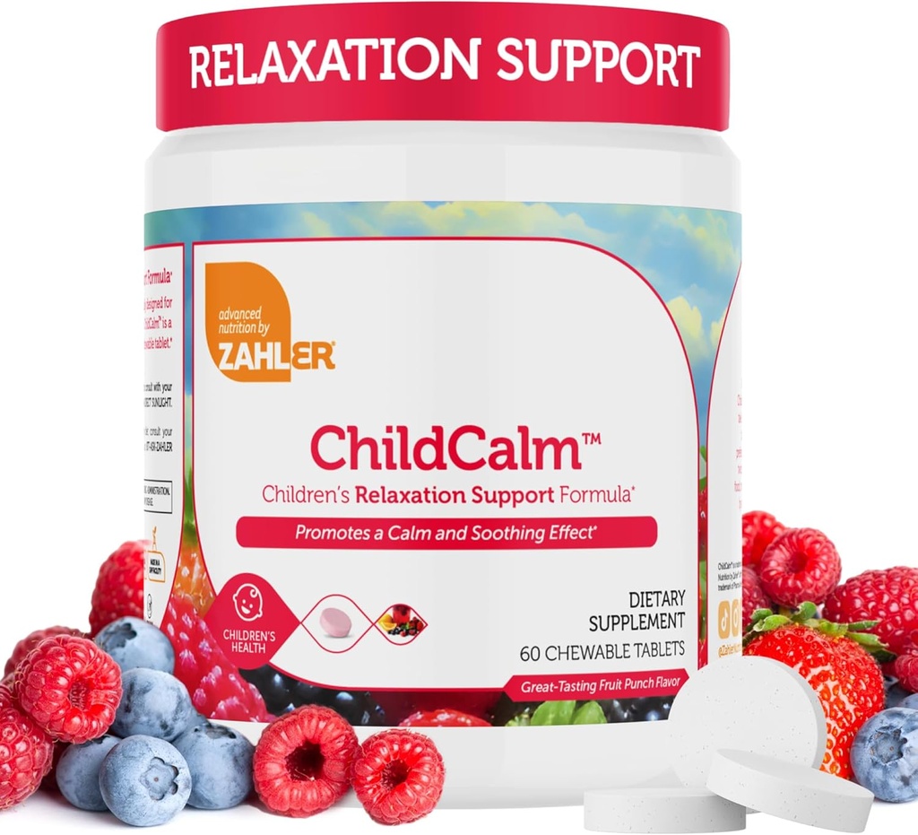 Zahler ChildCalm, punch Kosher Fruit Magnésium à mâcher pour les enfants - Calme naturel, soutien de l'humeur, et détente - Apaisant les enfants Magnésium Supplément enfants Magnésium, 60 comprimés