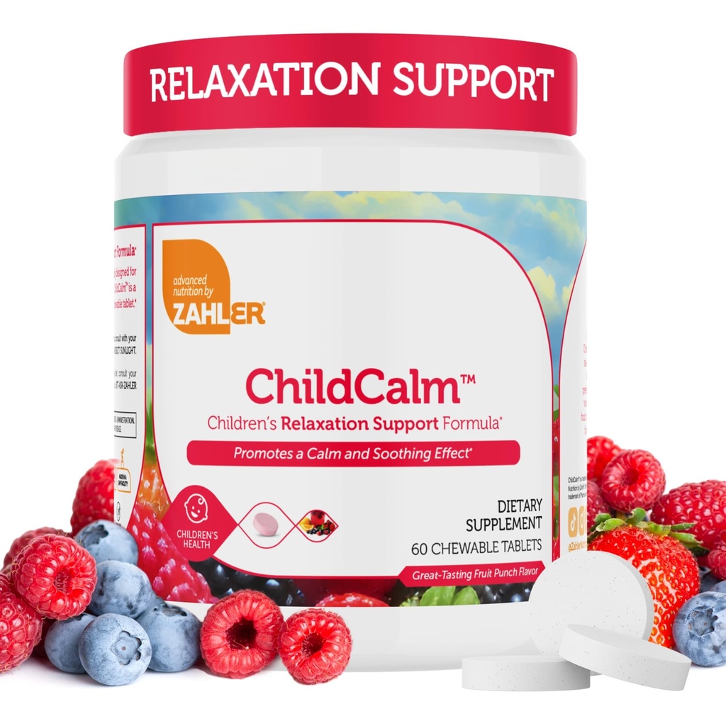 Zahler ChildCalm, punch Kosher Fruit Magnésium à mâcher pour les enfants - Calme naturel, soutien de l'humeur, et détente - Apaisant les enfants Magnésium Supplément enfants Magnésium, 60 comprimés