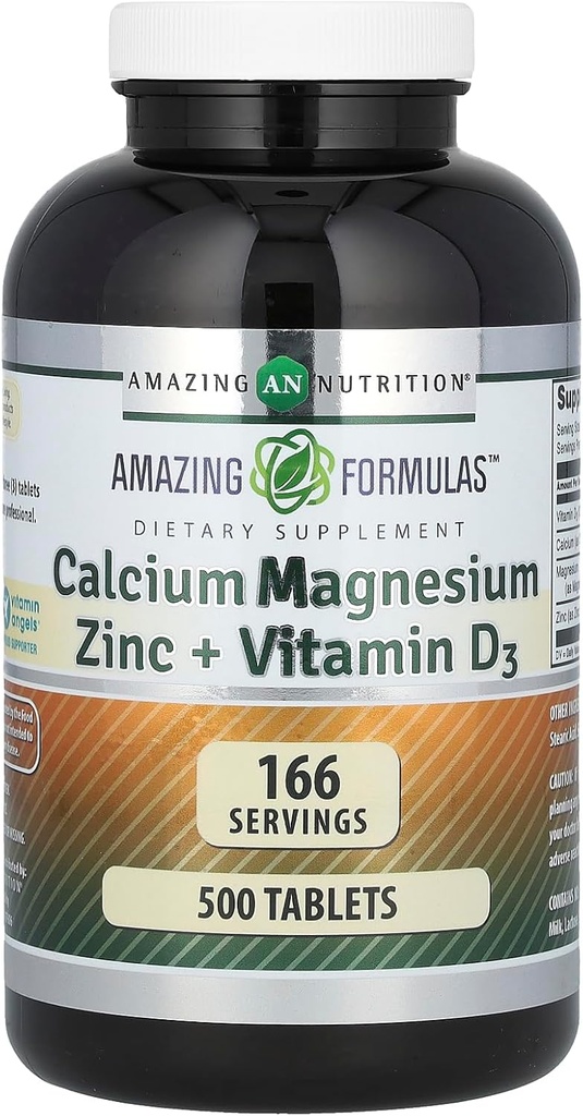 Amazing Formulas Calcium Magnesium Zinc + Vitamin D3 Supplement | 500 Tablets | Non-GMO | Gluten-Free | Made in USA