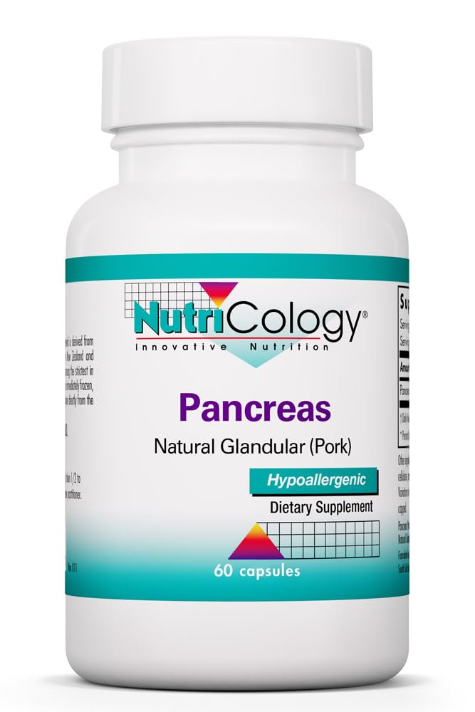 Nutricologie Pancréas Porc 425mg Supplément - Pancréas Glandulaire naturel, enzymes pancréatiques, Amylase, protéase, lipase, hypoallergénique - 60 Compte