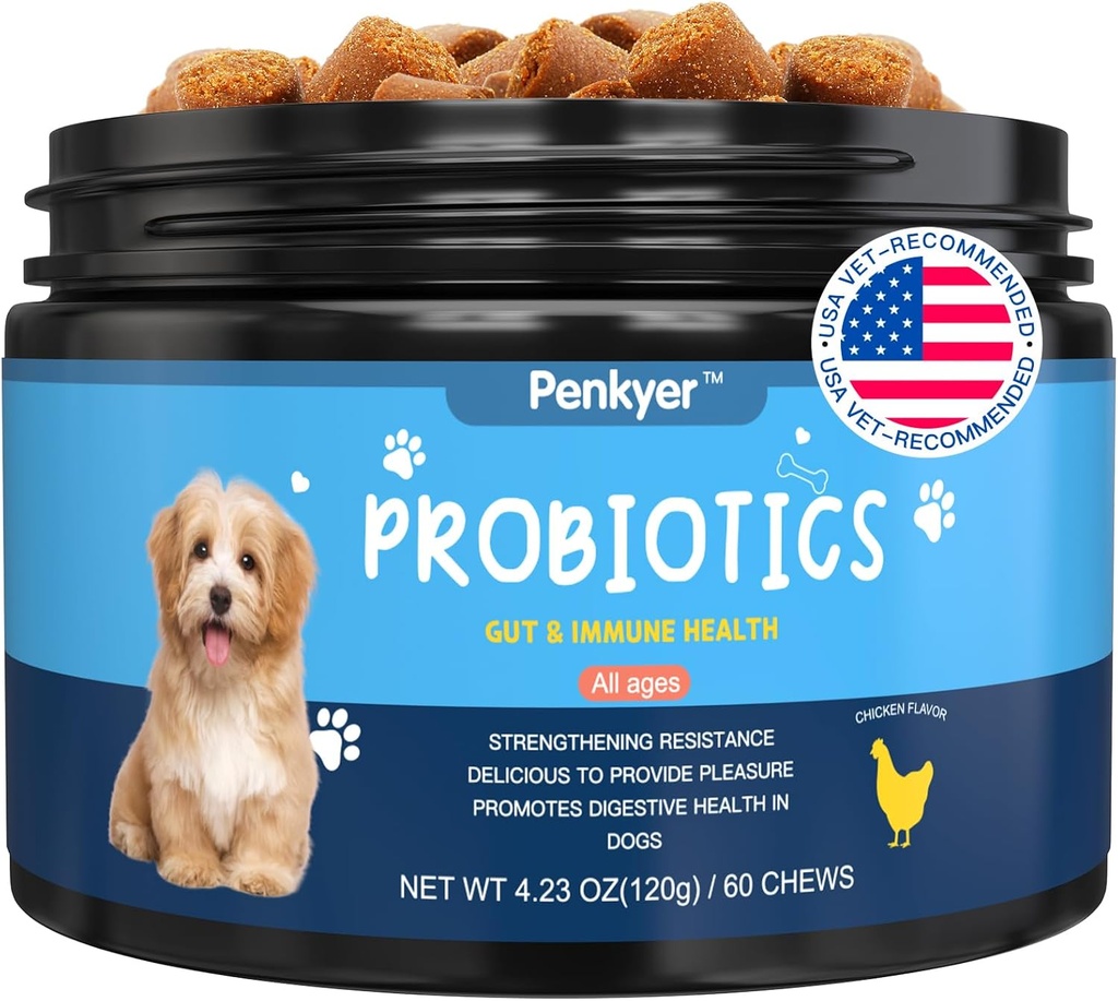 Probiotiques pour chiens, Probiotiques pour chiens Chews pour l'immunité de Gut Santé Levure Itchy Oreilles de peau Puppy Probioticos Enzymes digestifs avec prébiotiques Chewable Réduire Diarrhée Allergies de gaz