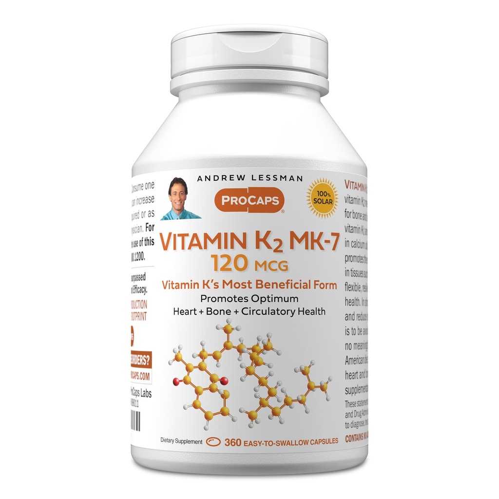 ANDREW MOINSMAN Vitamine K2 MK7 120 mcg 360 Softgels - Essential for Healthy Calcium Utilization, Promote Optimum Skeletal, Heart and Arterial Health. Pas d'additifs. Petits softgels faciles à avaler
