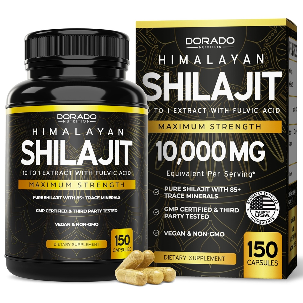 Capsules Shilajit avec 85+ Trace Minerals (Approvisionnement de 75 jours, 1000mg Extrait par portion) Himalayan Shilajit pour hommes et femmes avec l'acide fulvic - Troisième partie testé supplément, non OGM, végétalien et USA Fabriqué