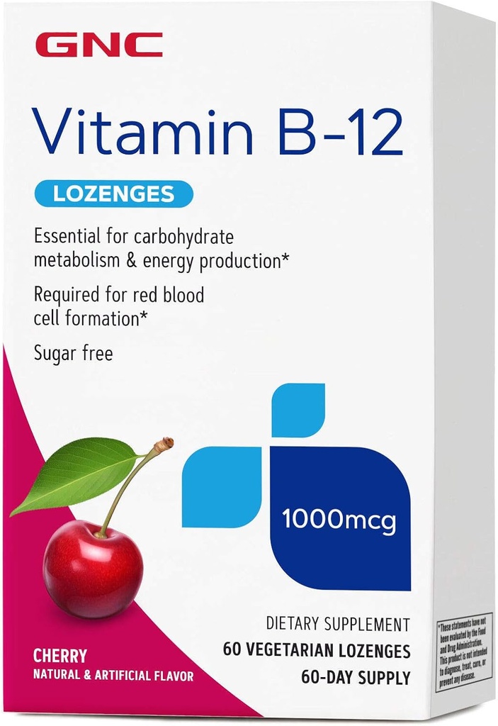 GNC Vitamine B-12 1000 mcg Lozenges, Cerise, 60 Lozenges, 60 portions