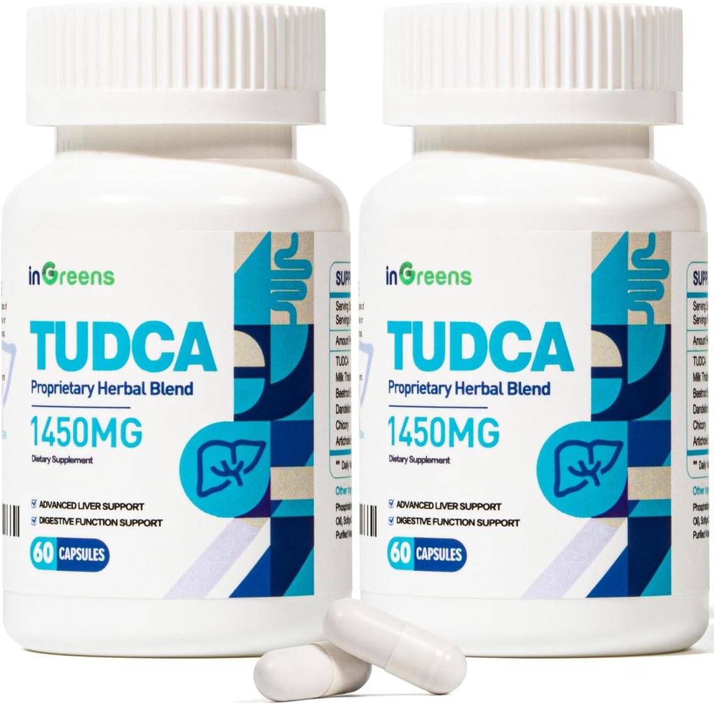 1450MG Supplément de foie TUDCA, Complexe de supplément de soutien du foie de sels de bile, santé du foie pour le nettoyage et la réparation du rein du foie, 60 capsules