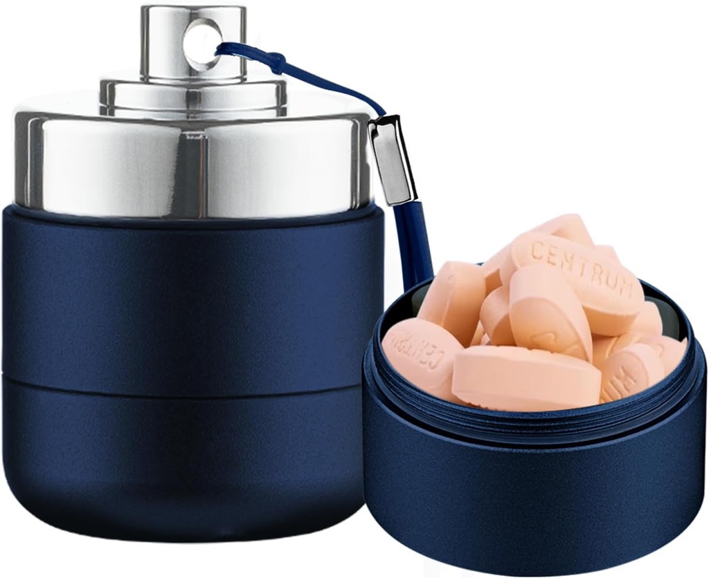 Metal Travel Pill Organizer, Portable Waterproof Daily Pill Box AM PM, Grand contenant de cas de pilule en aluminium 2 fois par jour Organisateur de vitamines, organisateur de médicaments quotidiens pour la vitamine, huile de poisson, supplément