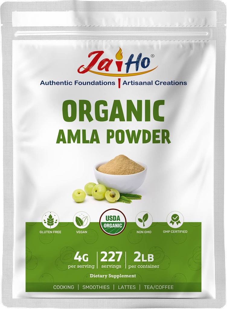 Jai Ho Bio Amla Berry Poudre (Amalaki), 2 LB - Riche en vitamine C antioxydante soutient ImmunityGluten Free, Vegan, Non-OGM - Poche à fermeture éclair refermable