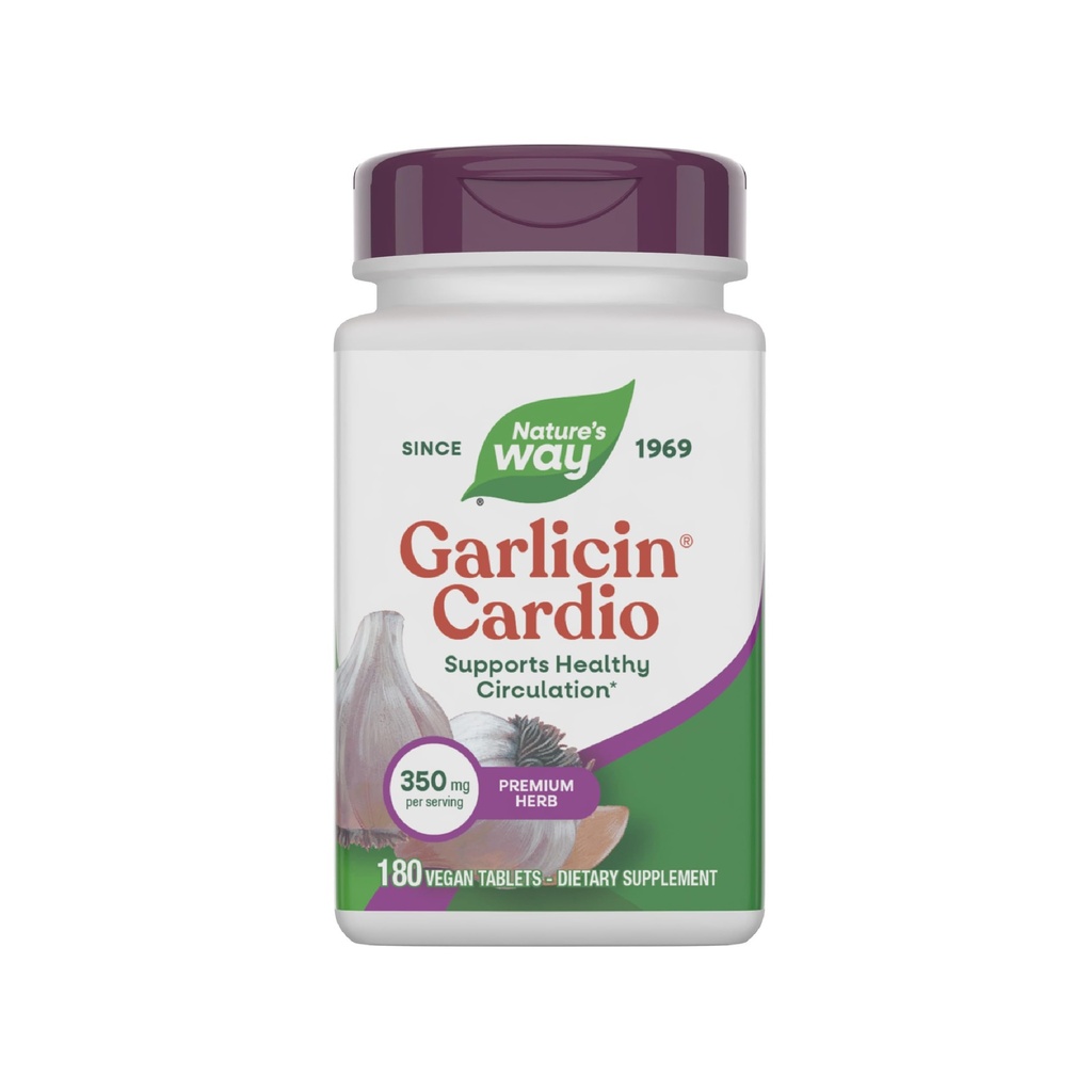 Nature's Way Ail Cardio, Herbal Premium, soutient la circulation saine*, pas de goût d'ail, suppléments d'ail végétalien, 180 comprimés (paquetage mai Vary)