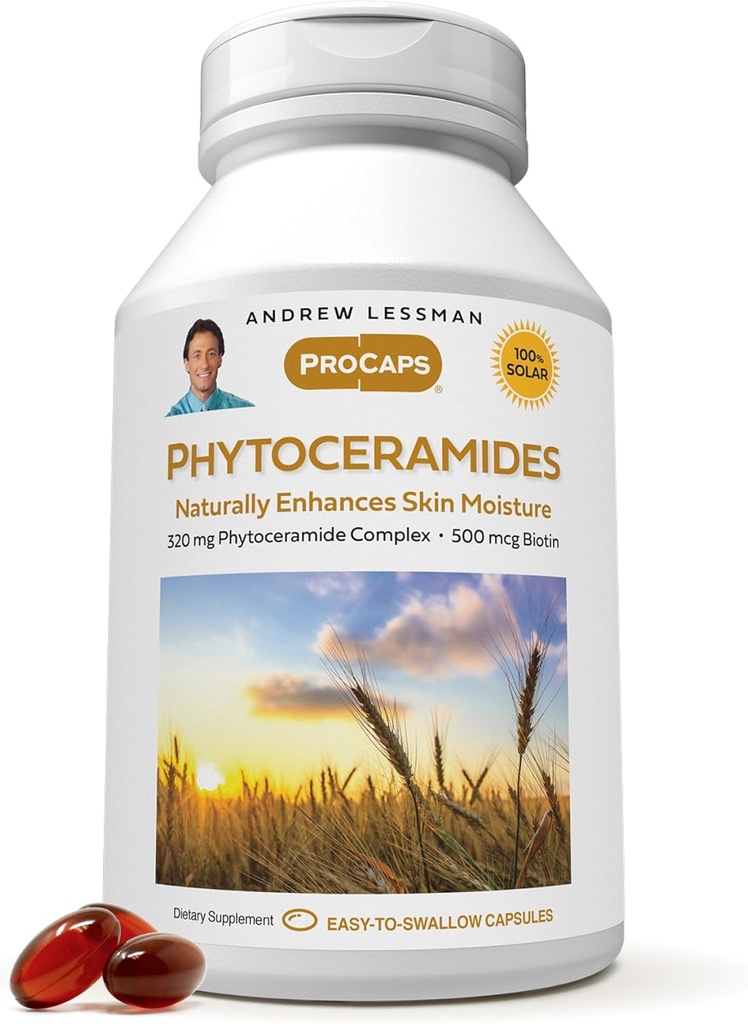 ANDREW LESSMAN Phytocéramides avec Biotin 240 Softgels - SkinS Vital Natural Internal Hydratant. Améliore naturellement la peau douce, lisse et radiante. Pas d'additifs. Petits softgels faciles à avaler