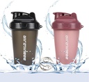 2 PACK Shaker Bottle Holds upto 17oz, Blending Ball Whisk, Portable Pre Workout Protein Drink Cup, Mixes Cocktails Smoothies Shakes, BPA Free & Dishwasher Safe Black/Pink