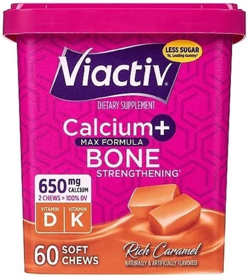 Viactiv Calcium + Vitamine D3 Supplément Soft Chews, Caramel, 60 Chews - Supplément alimentaire Calcium pour la santé des os